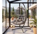 DERKORB Hängesessel mit Gestell Grau Polyrattan 10cm Kissen Bild 5