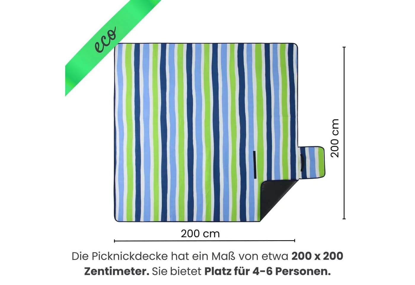 wometo Picknickdecke XXL 200x200 cm wasserdicht recycelt Blau Grün