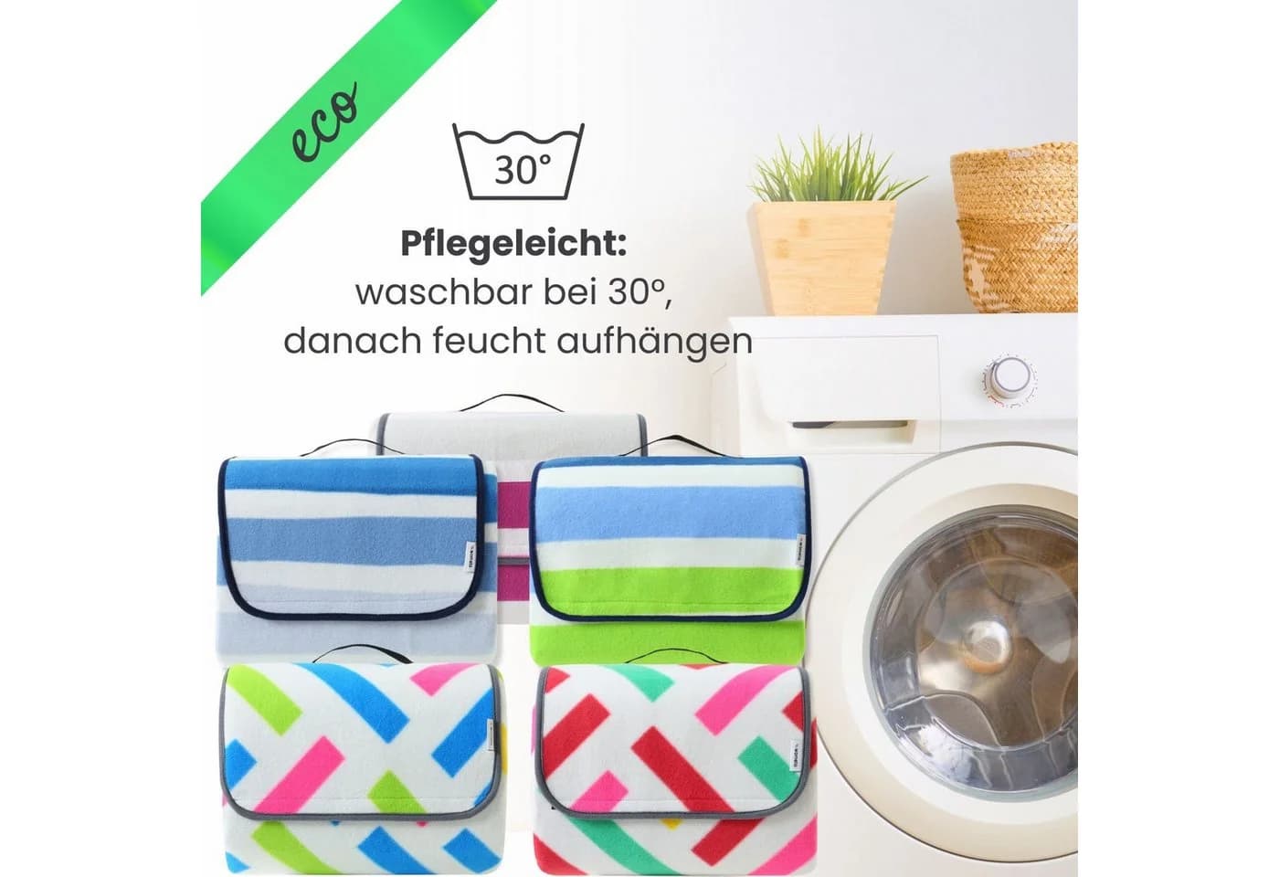 wometo Picknickdecke XXL 200x200 cm wasserdicht recycelt Blau Grün - Bild 5
