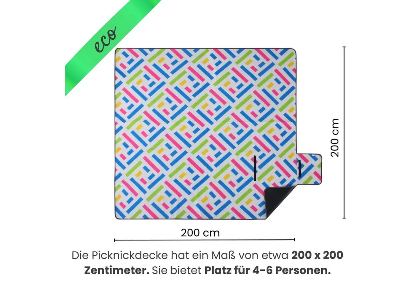 wometo Picknickdecke XXL 200x200 cm blau bunt wasserdicht