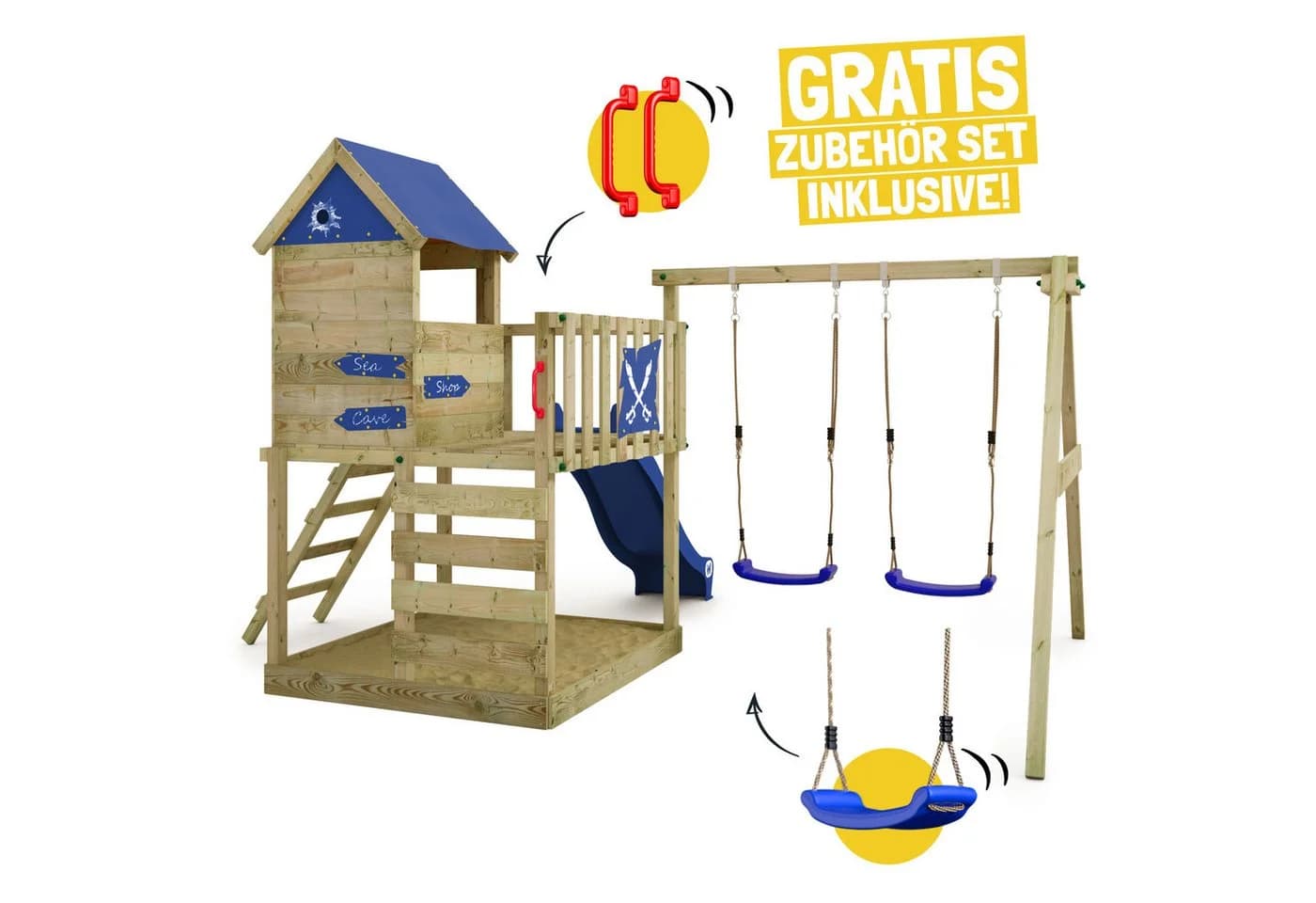 Wickey Spielturm Smart Cave mit Schaukel, Rutsche & Sandkasten