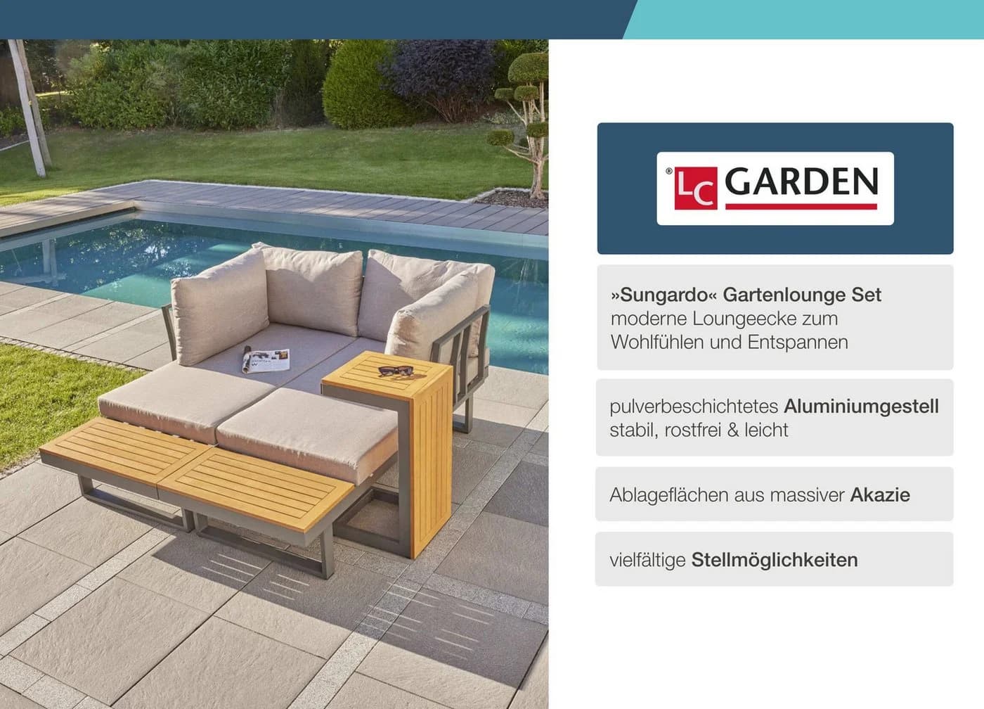 LC Garden Gartenlounge-Set Sungardo 3tlg. Anthrazit Aluminium mit Auflagen - Bild 3