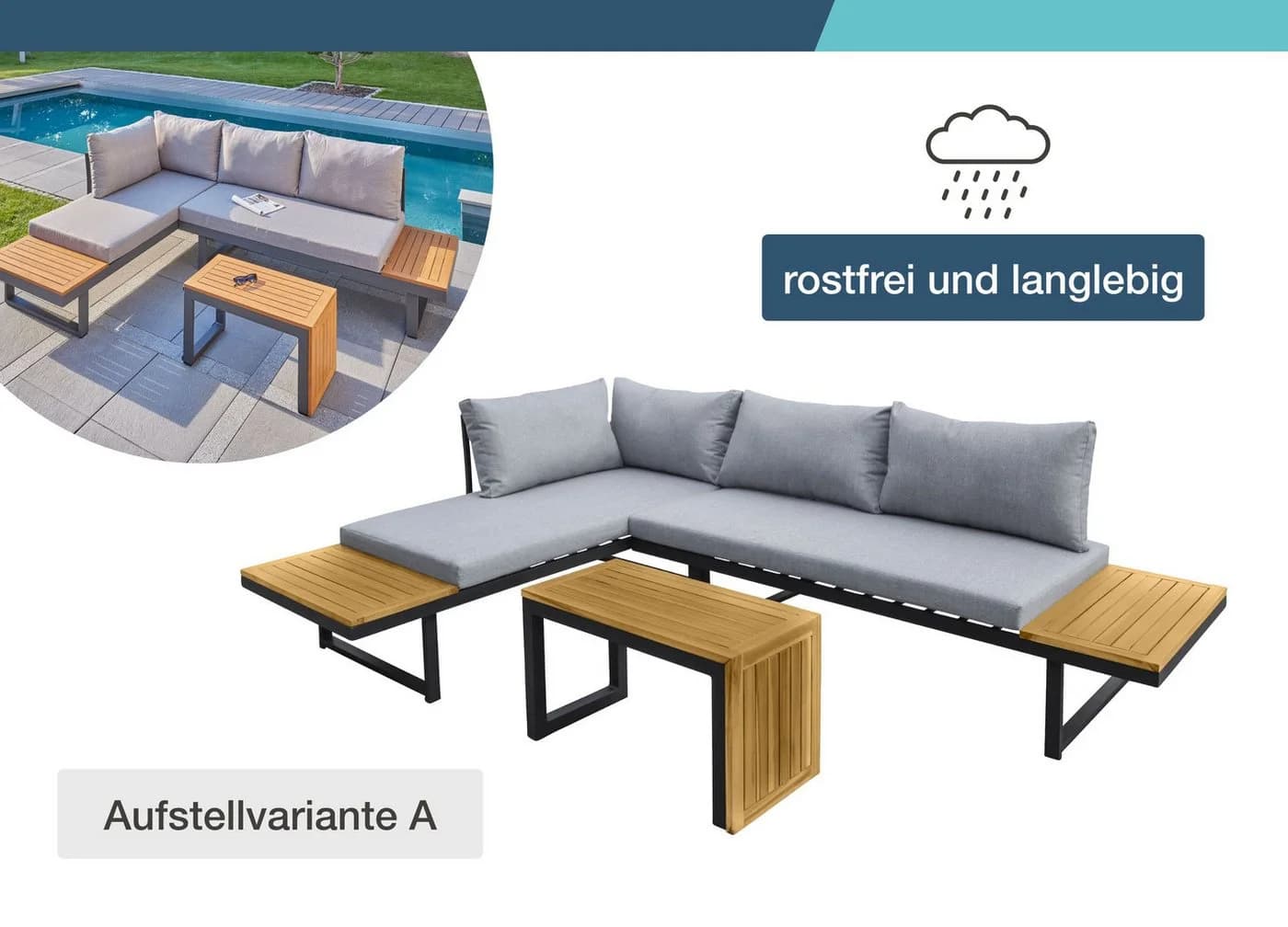 LC Garden Gartenlounge-Set Sungardo 3tlg. Anthrazit Aluminium mit Auflagen - Bild 5