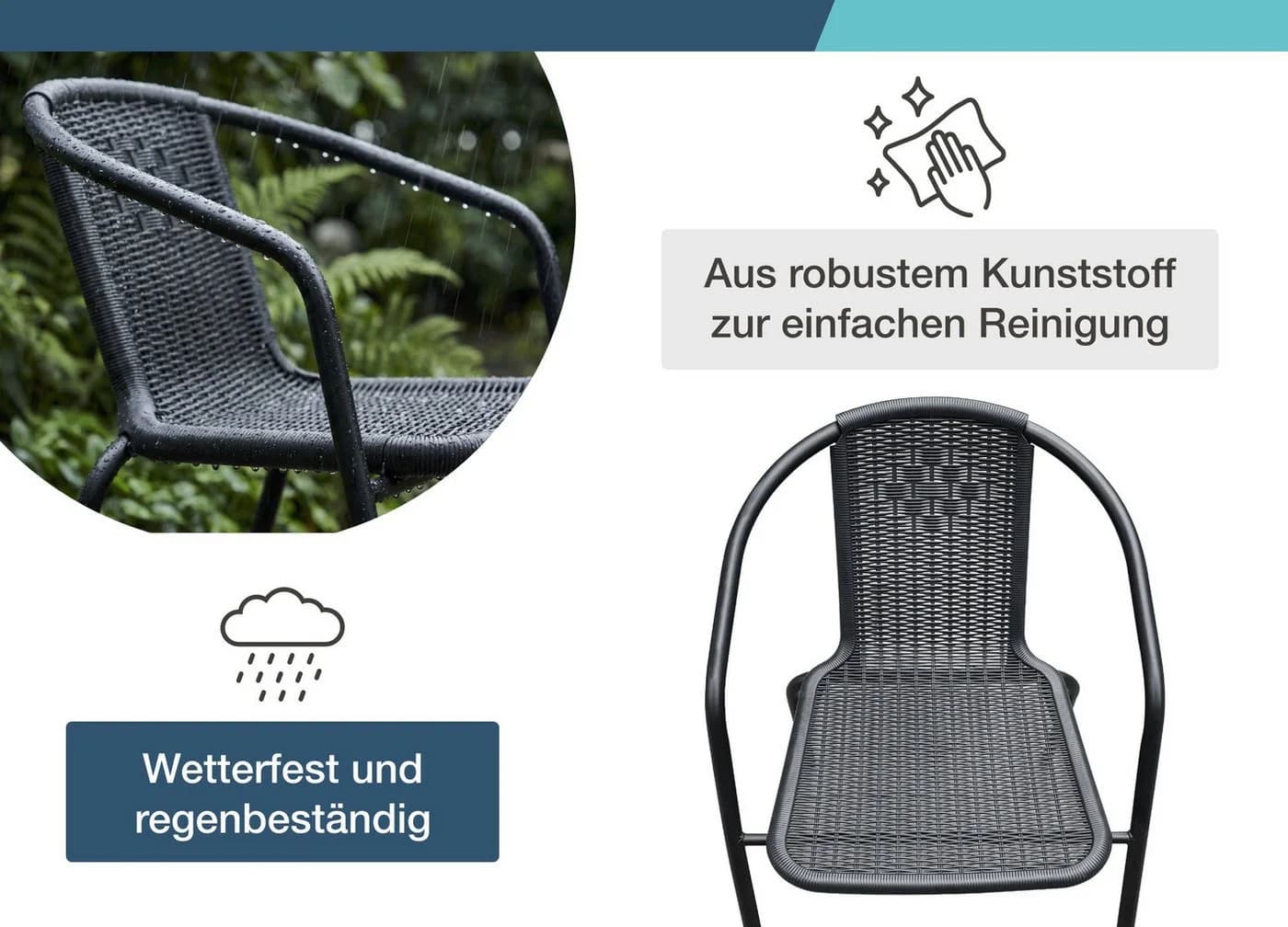 LC Garden Garvista Stapelstuhl Schwarz Gartenstuhl mit Armlehnen - Bild 5