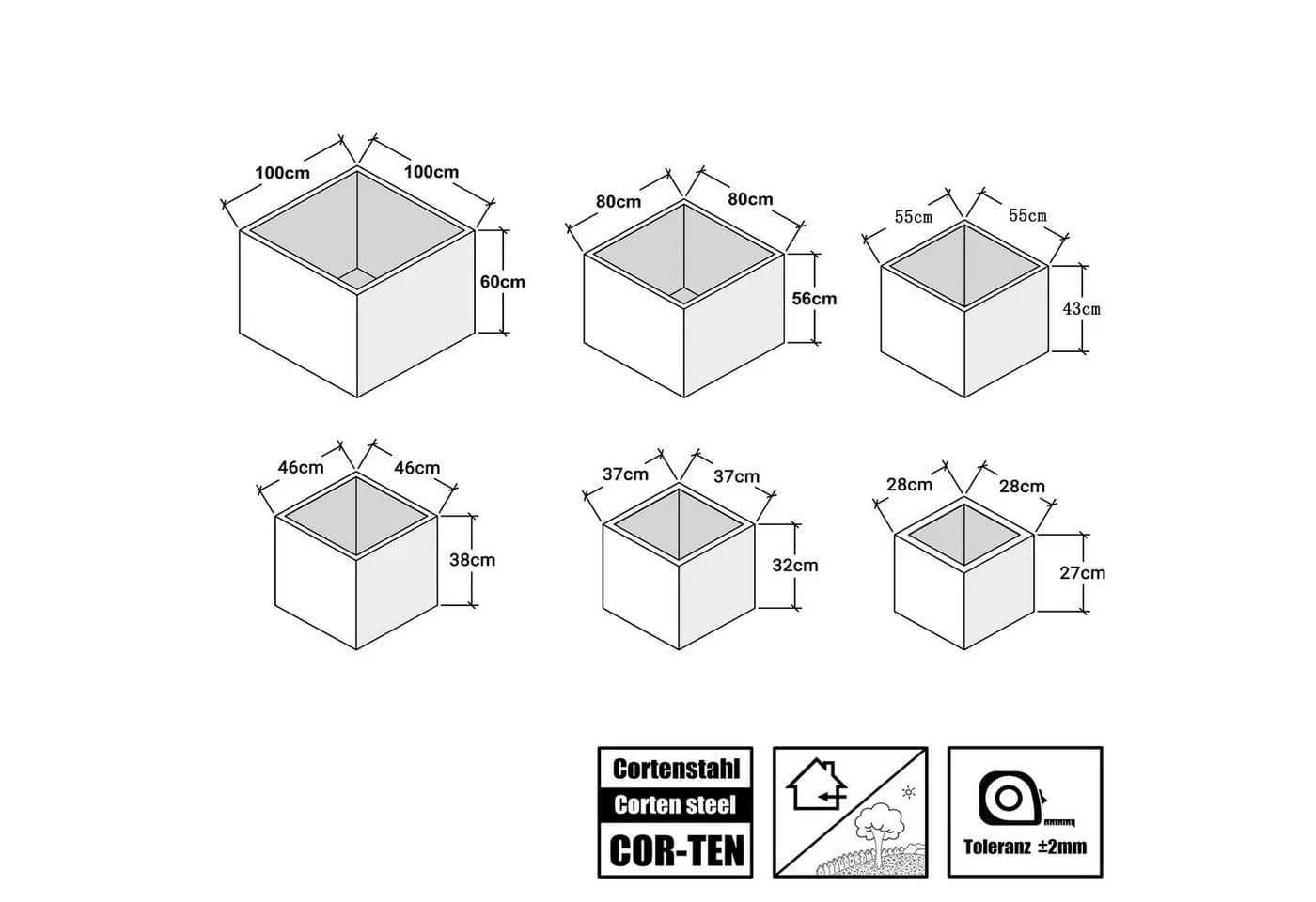 Köhko Pflanzkübel aus Cortenstahl Quadrat Edelrost-Optik - Bild 5