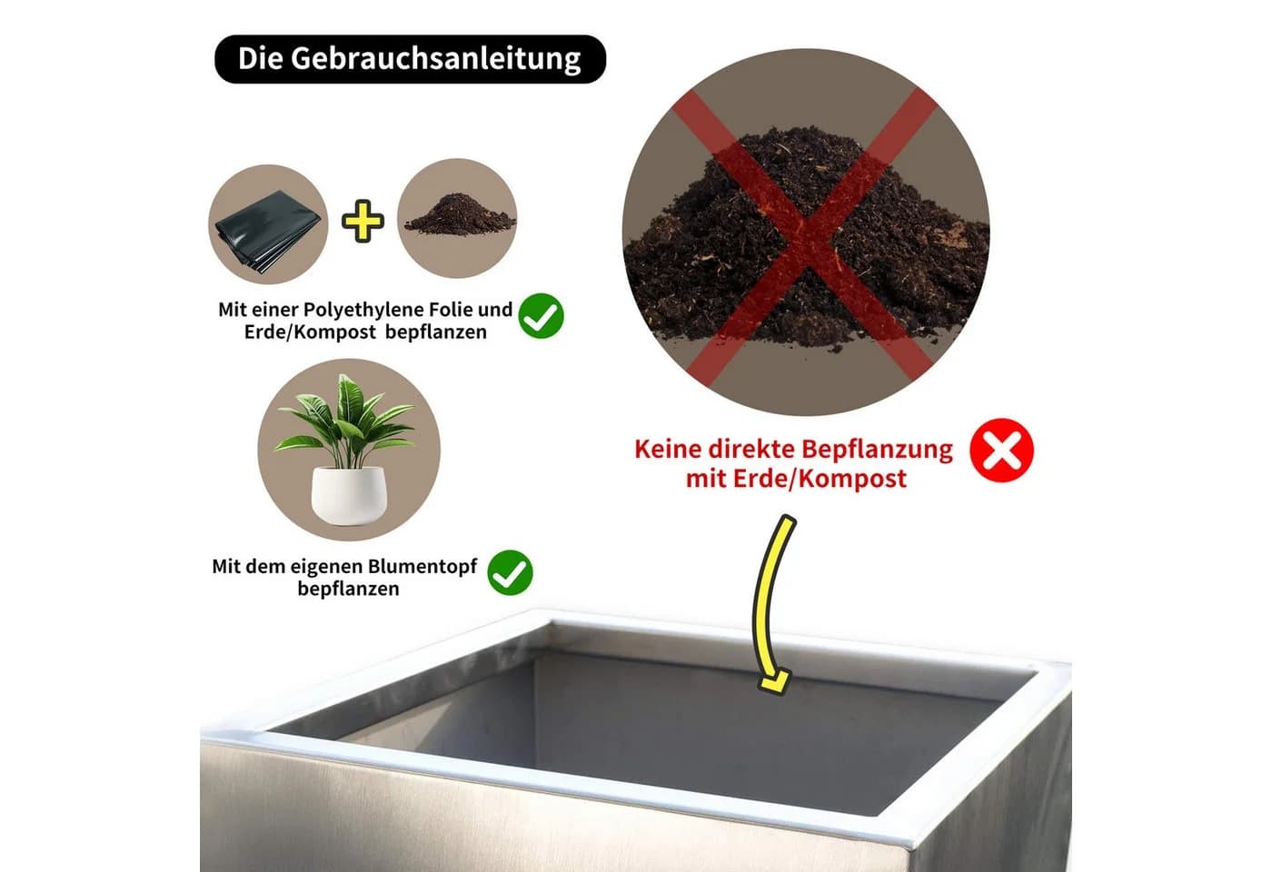 Köhko Pflanzkübel Edelstahl Matt Gebürstet Eckig Stehsäule - Bild 5