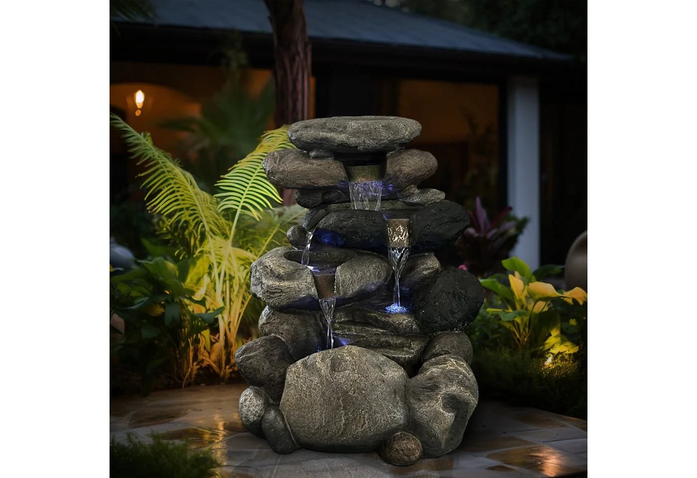 Köhko Gartenbrunnen Kieselstein Naturstein-Optik mit LED - Bild 4