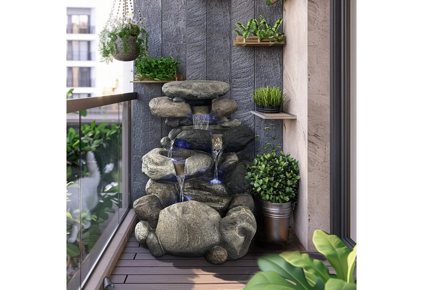 Köhko Gartenbrunnen Kieselstein Naturstein-Optik mit LED - Bild 5