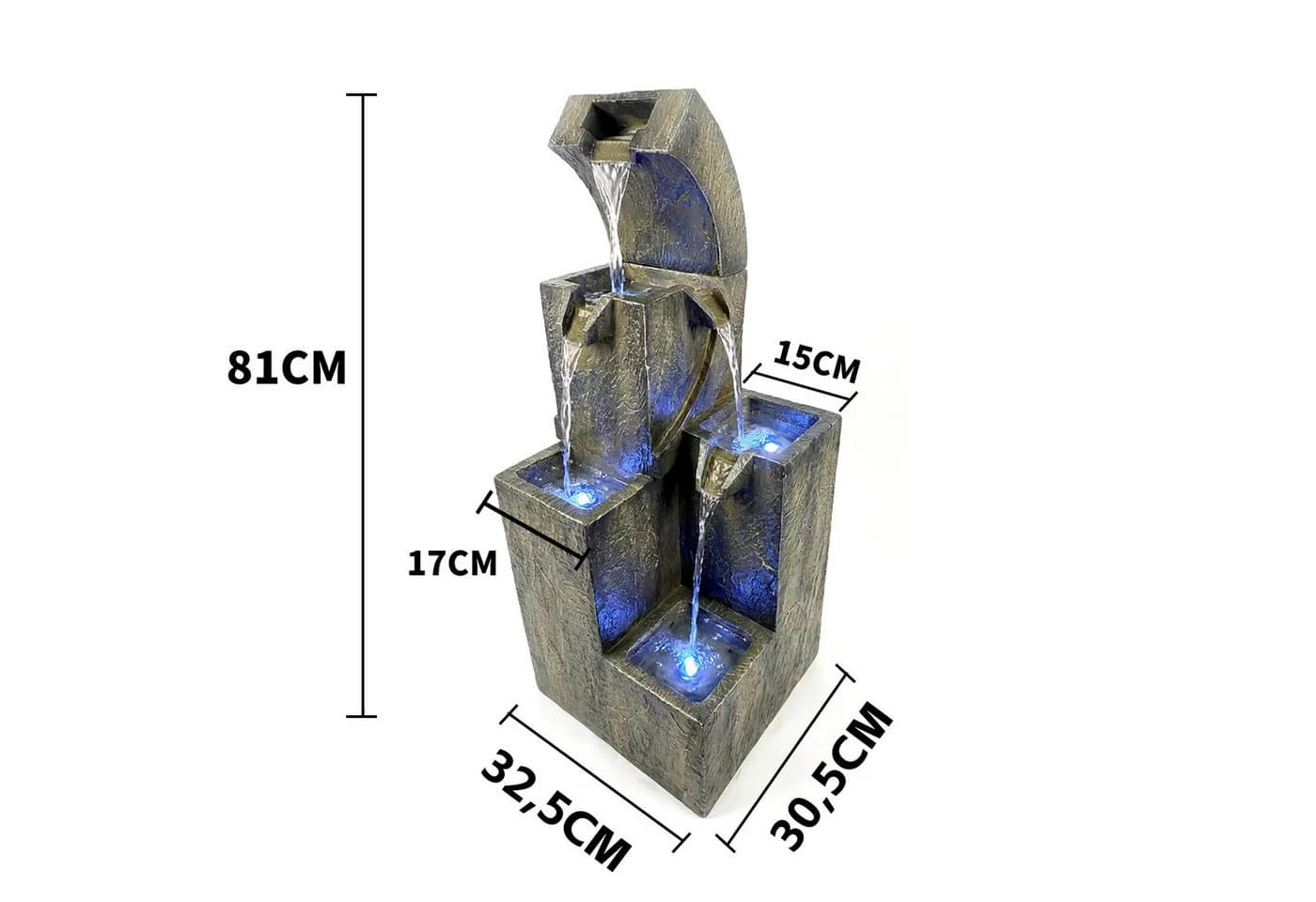 Köhko Gartenbrunnen mit LED Wasserfall Polyresin