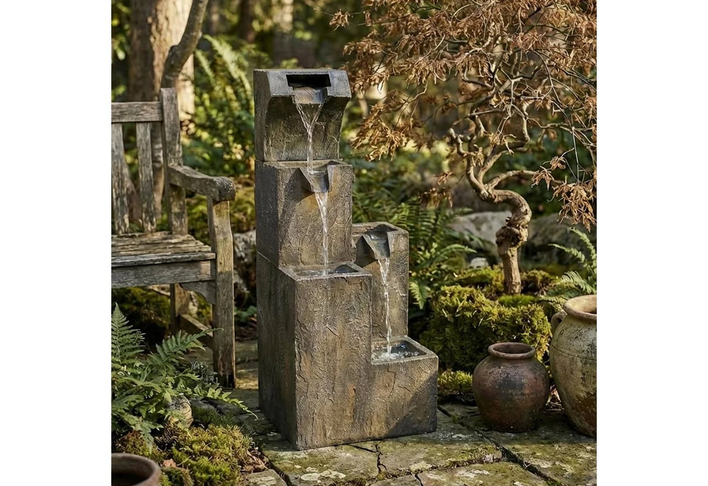 Köhko Gartenbrunnen mit LED Wasserfall Polyresin - Bild 3