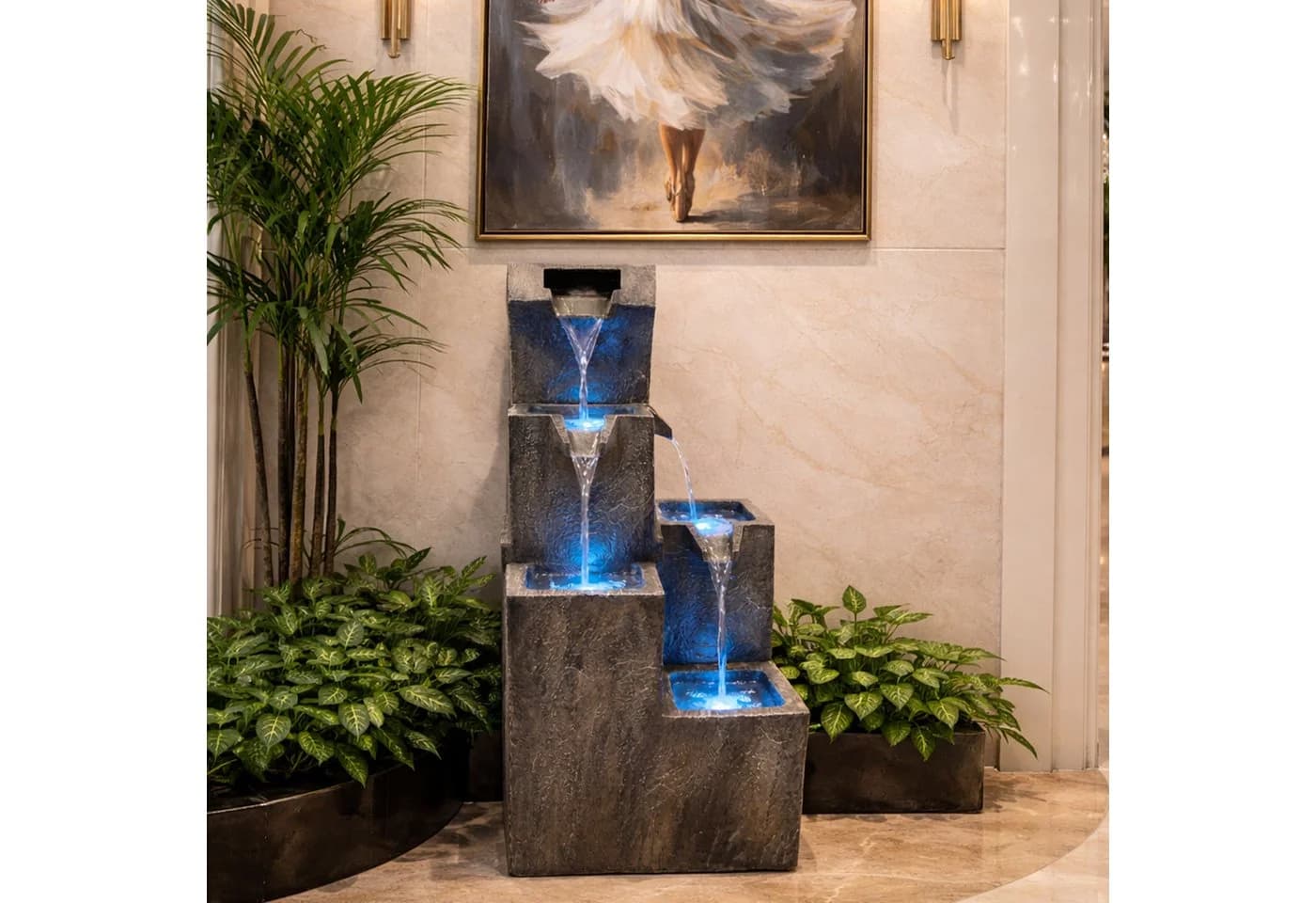 Köhko Gartenbrunnen mit LED Wasserfall Polyresin - Bild 4