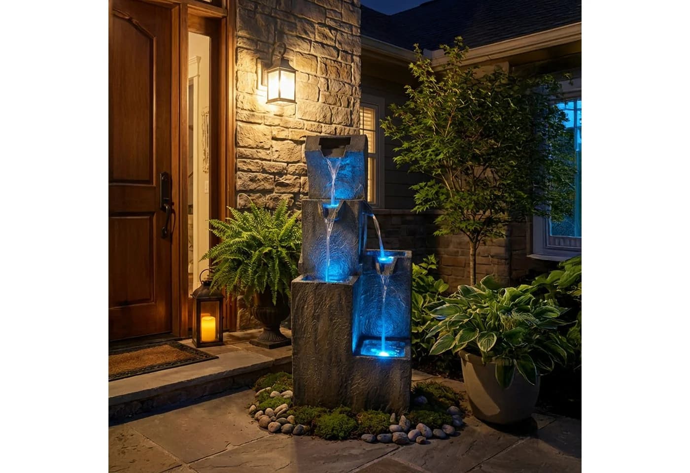 Köhko Gartenbrunnen mit LED Wasserfall Polyresin - Bild 5