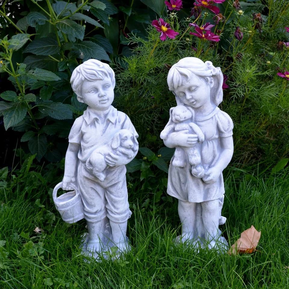 gartendekoparadies.de Gartenfigur Set Junge und Mädchen Steinfiguren - Bild 2