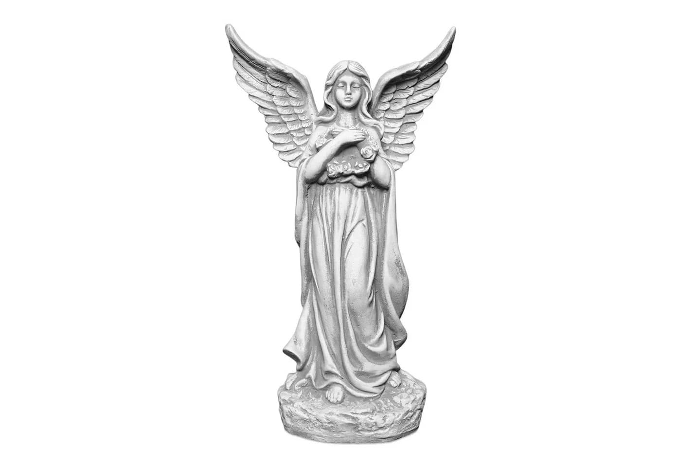 Gartenfigur Engel mit Flügeln Grabengel Steinfigur Grau Frostsicher