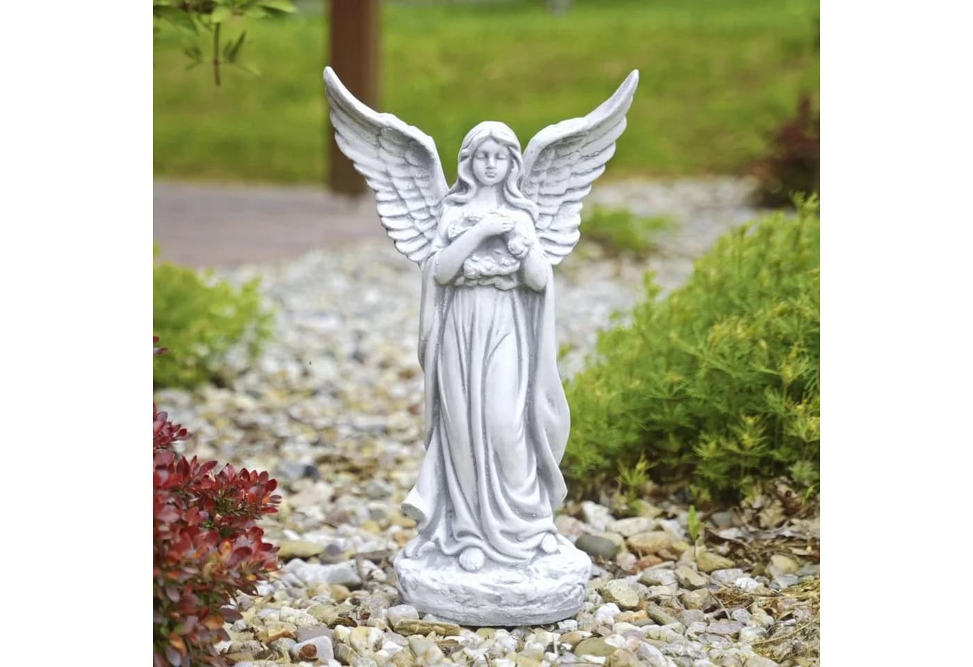 Gartenfigur Engel mit Flügeln Grabengel Steinfigur Grau Frostsicher - Bild 2