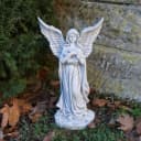 Gartenfigur Engel mit Flügeln Grabengel Steinfigur Grau Frostsicher Bild 4