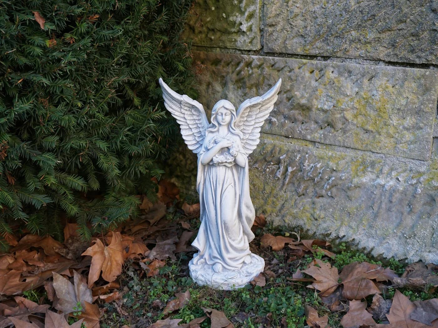 Gartenfigur Engel mit Flügeln Grabengel Steinfigur Grau Frostsicher - Bild 5