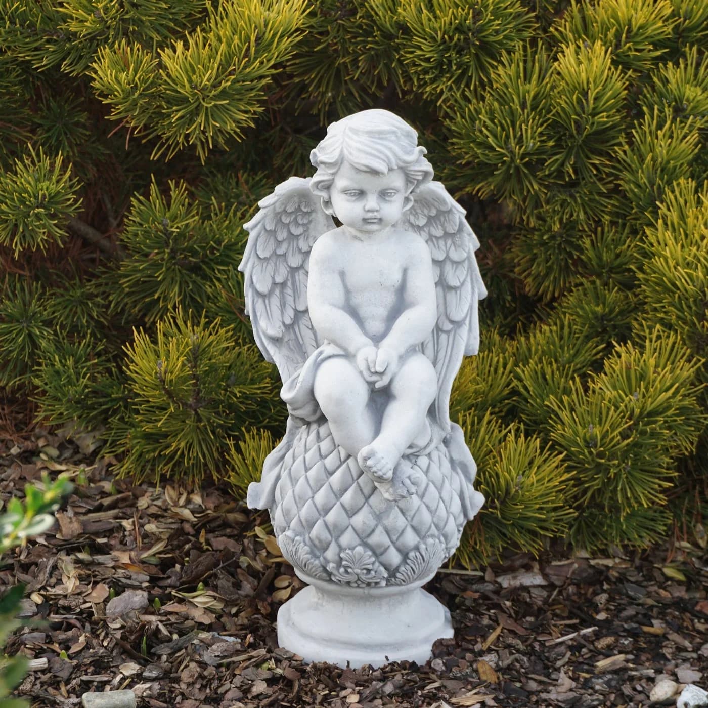 Gartenfigur Engel auf Kugel Grabengel Steinfigur 37 cm 6 kg Frostsicher - Bild 2