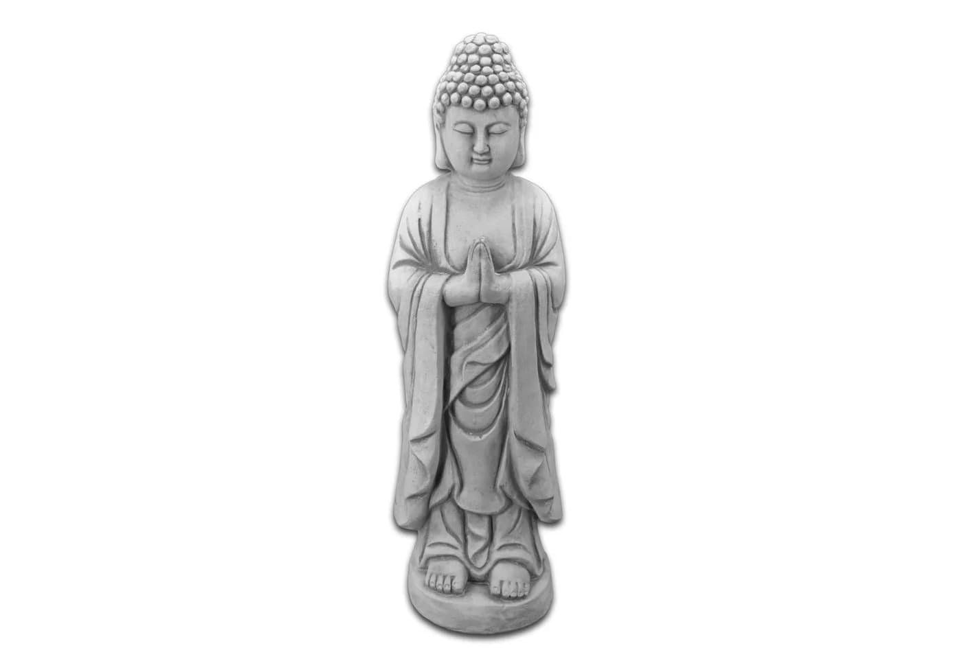 gartendekoparadies.de Gartenfigur stehender Buddha Mönch Grau Stein