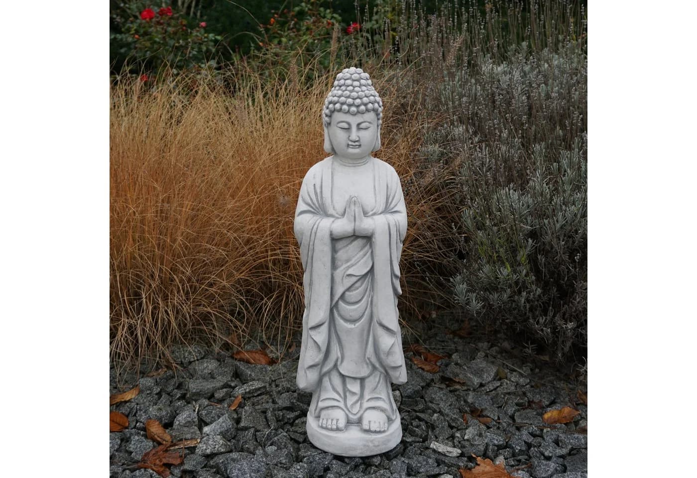gartendekoparadies.de Gartenfigur stehender Buddha Mönch Grau Stein - Bild 2