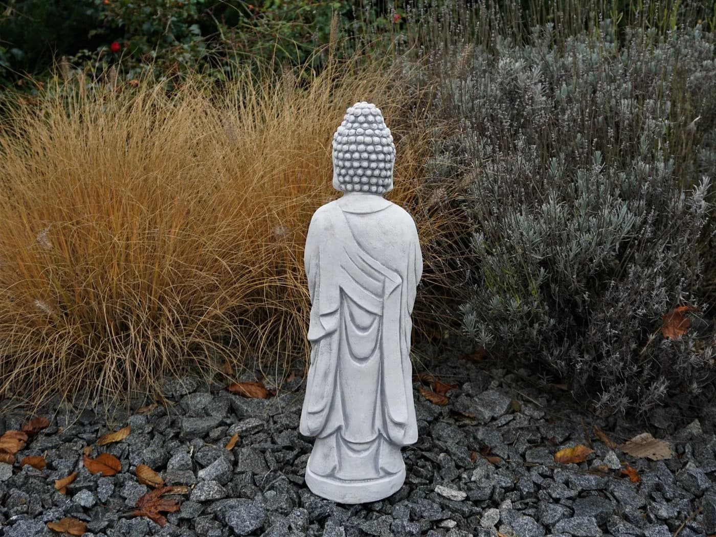 gartendekoparadies.de Gartenfigur stehender Buddha Mönch Grau Stein - Bild 5
