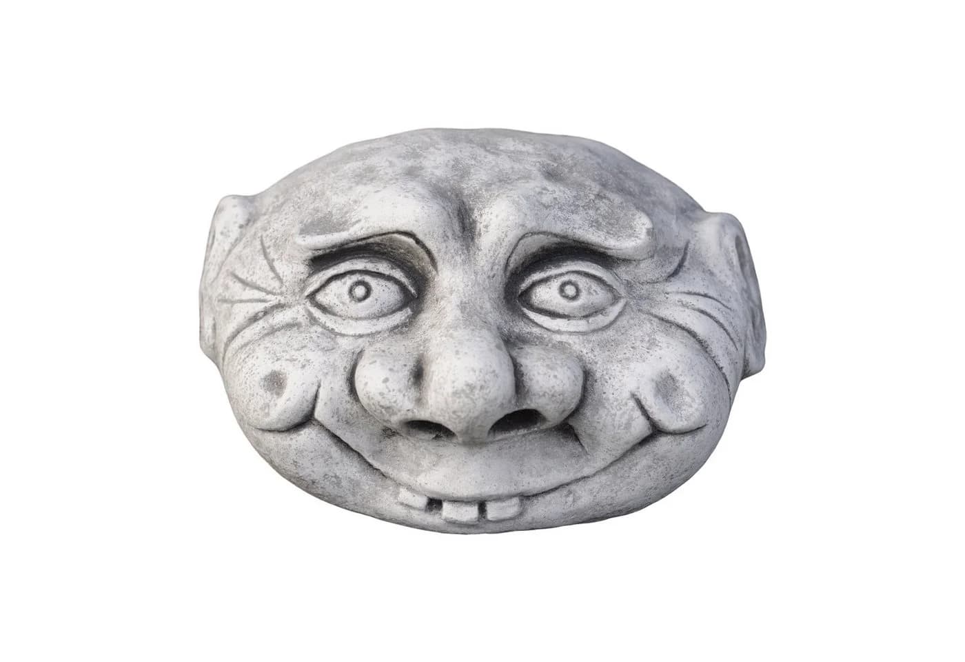 Gartenfigur Lustiges Gesicht Steinkopf Grau Frostsicher