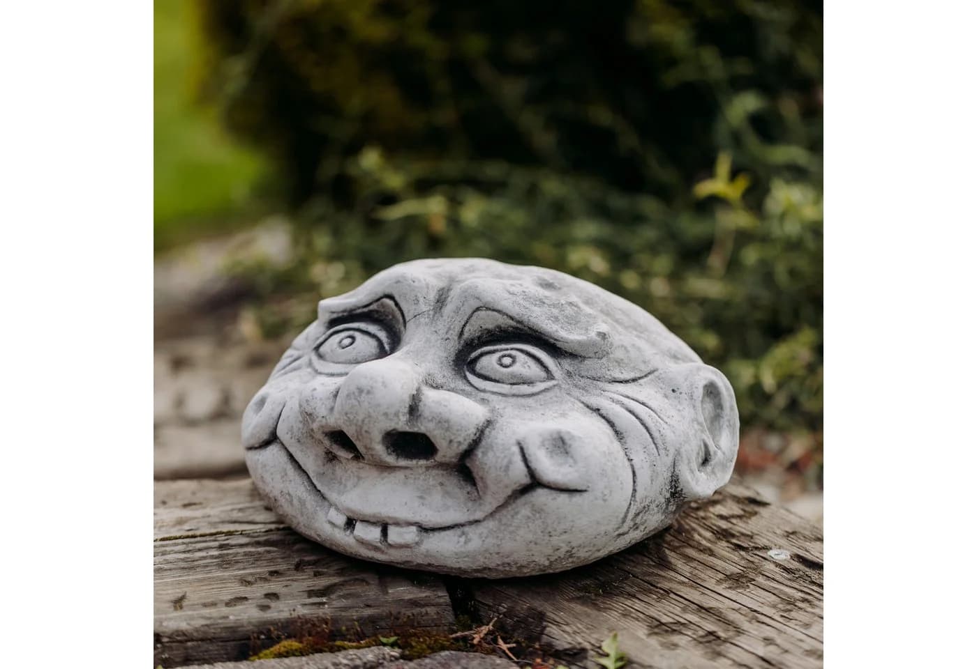 Gartenfigur Lustiges Gesicht Steinkopf Grau Frostsicher - Bild 2
