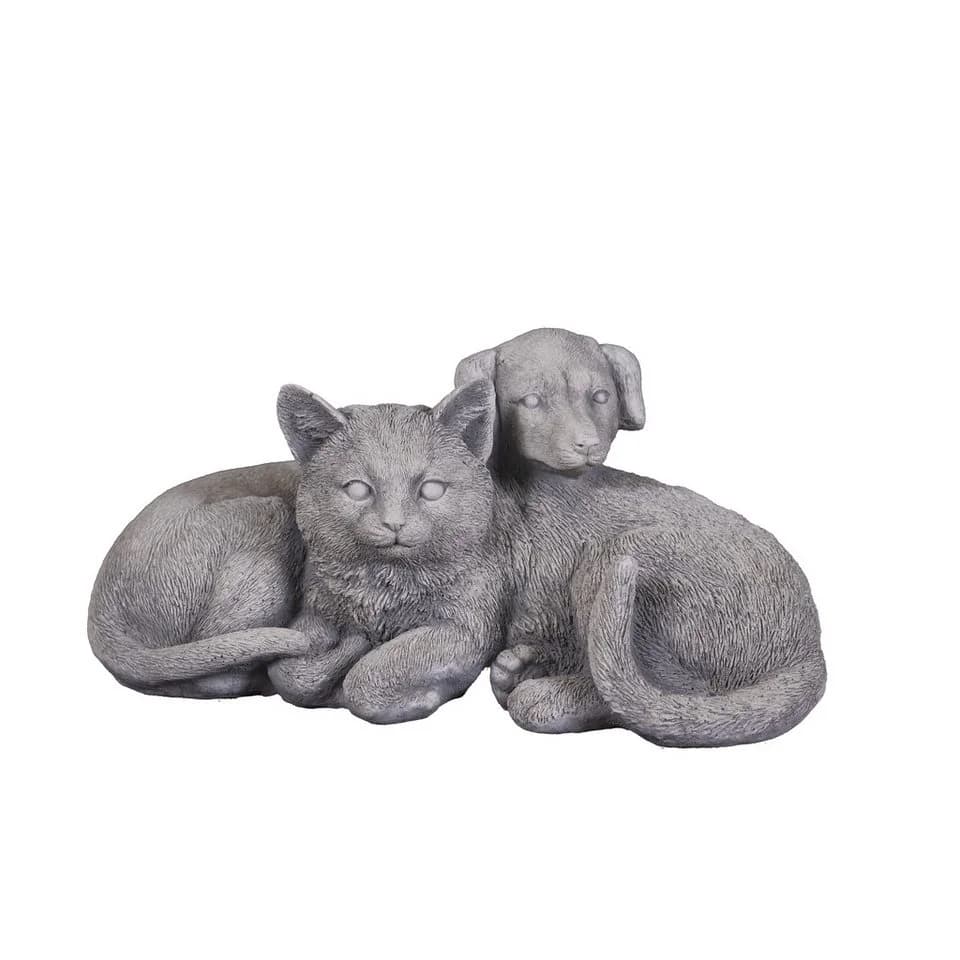 gartendekoparadies.de Gartenfigur Hund und Katze Grau Steinguss