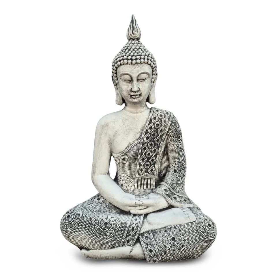 gartendekoparadies.de Thailändische Buddha Statue Grau Steinguss 49 cm - Bild 2