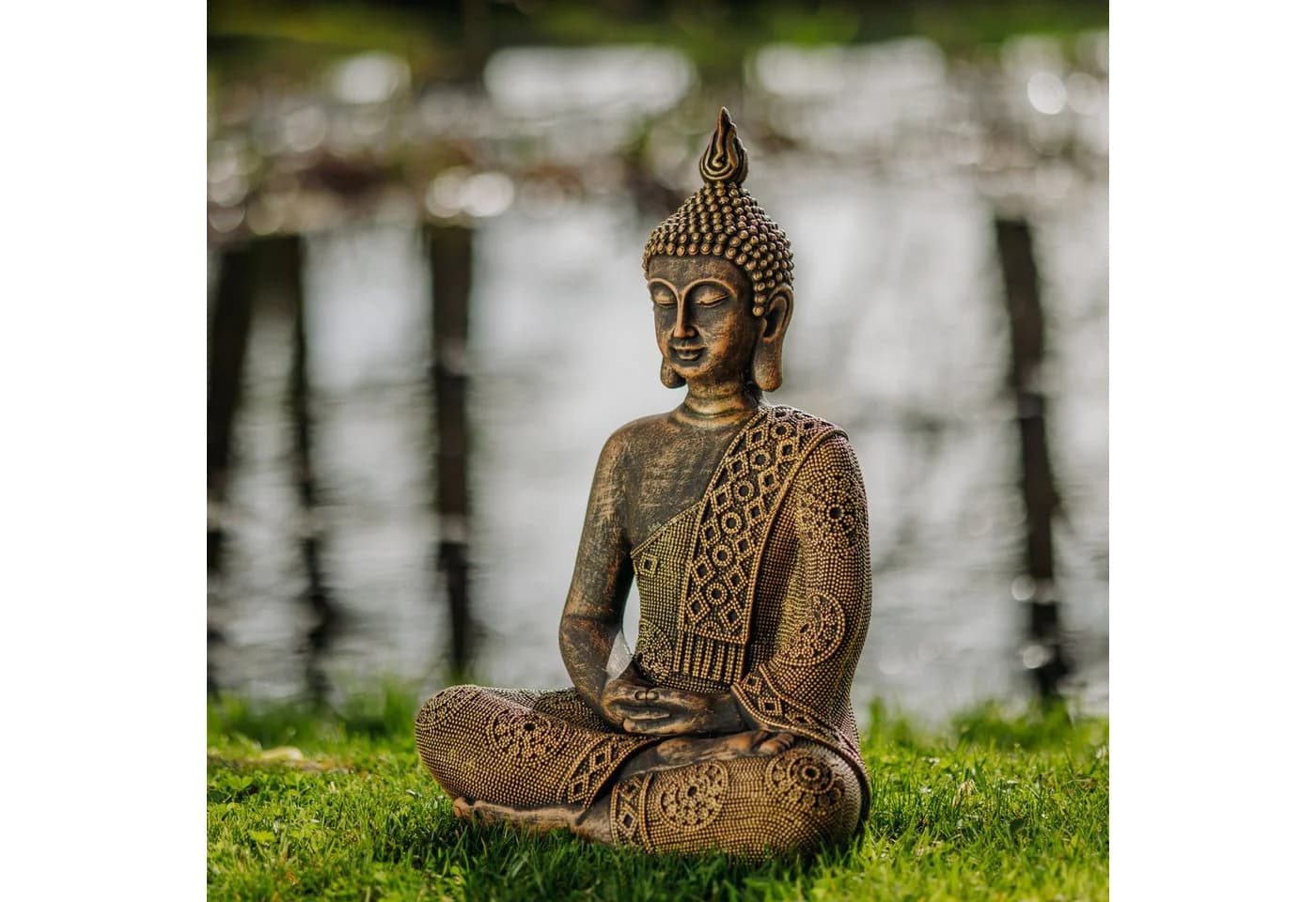 gartendekoparadies.de Thailändische Buddha Statue Gold Steinguss Gartenfigur