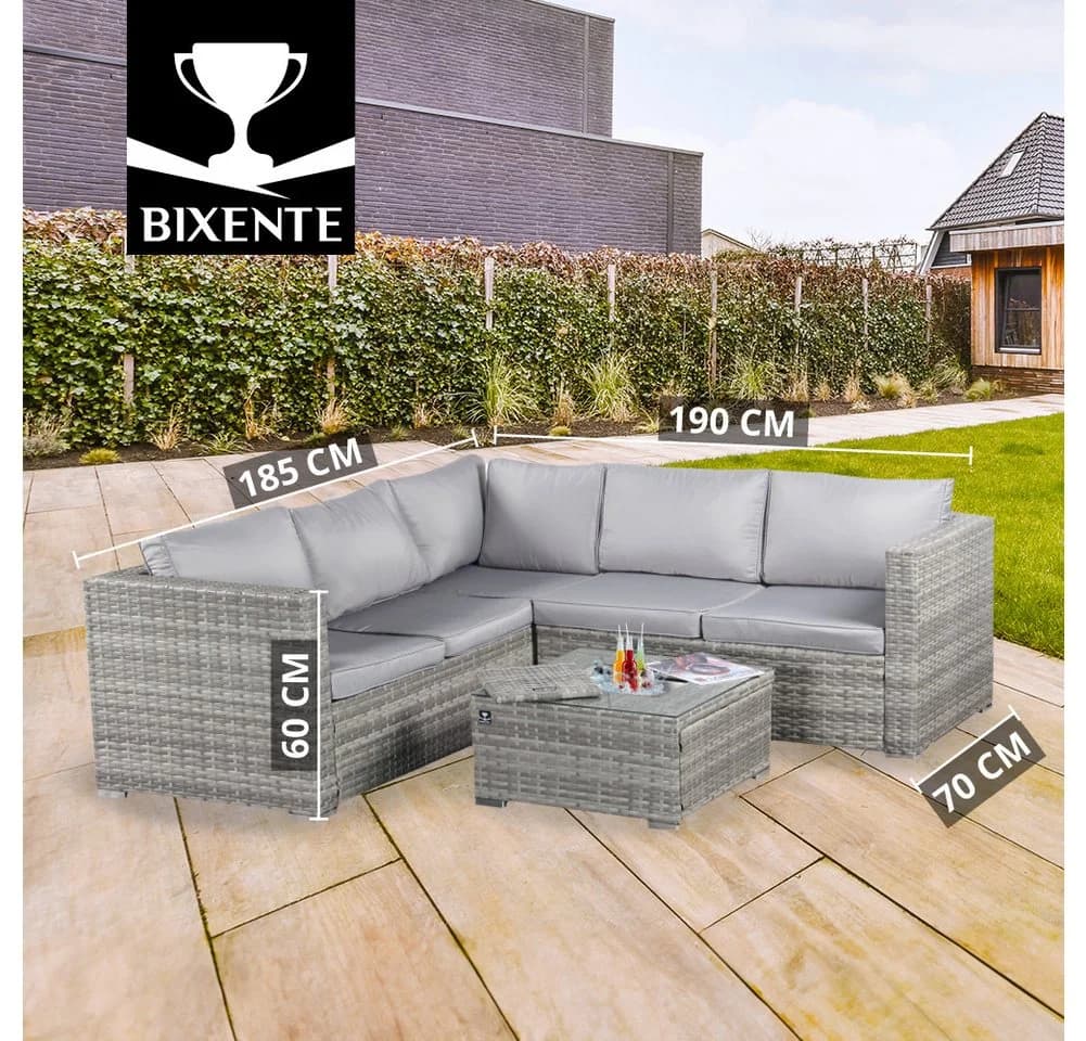 BIXENTE Gartenlounge-Set Polyrattan 5-Sitzer mit Tisch und Eisfach