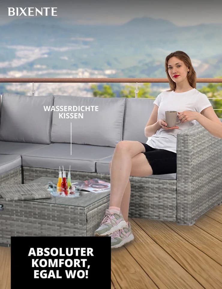 BIXENTE Gartenlounge-Set Polyrattan 5-Sitzer mit Tisch und Eisfach - Bild 4