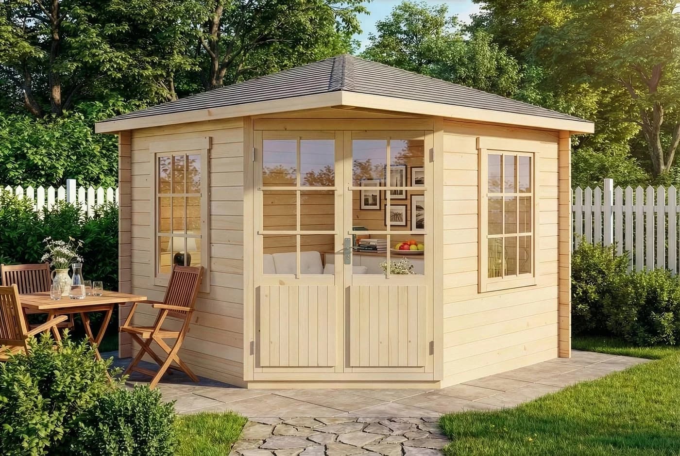 Alpholz Gartenhaus Monica 5-Eck Holz Naturbelassen - Bild 2