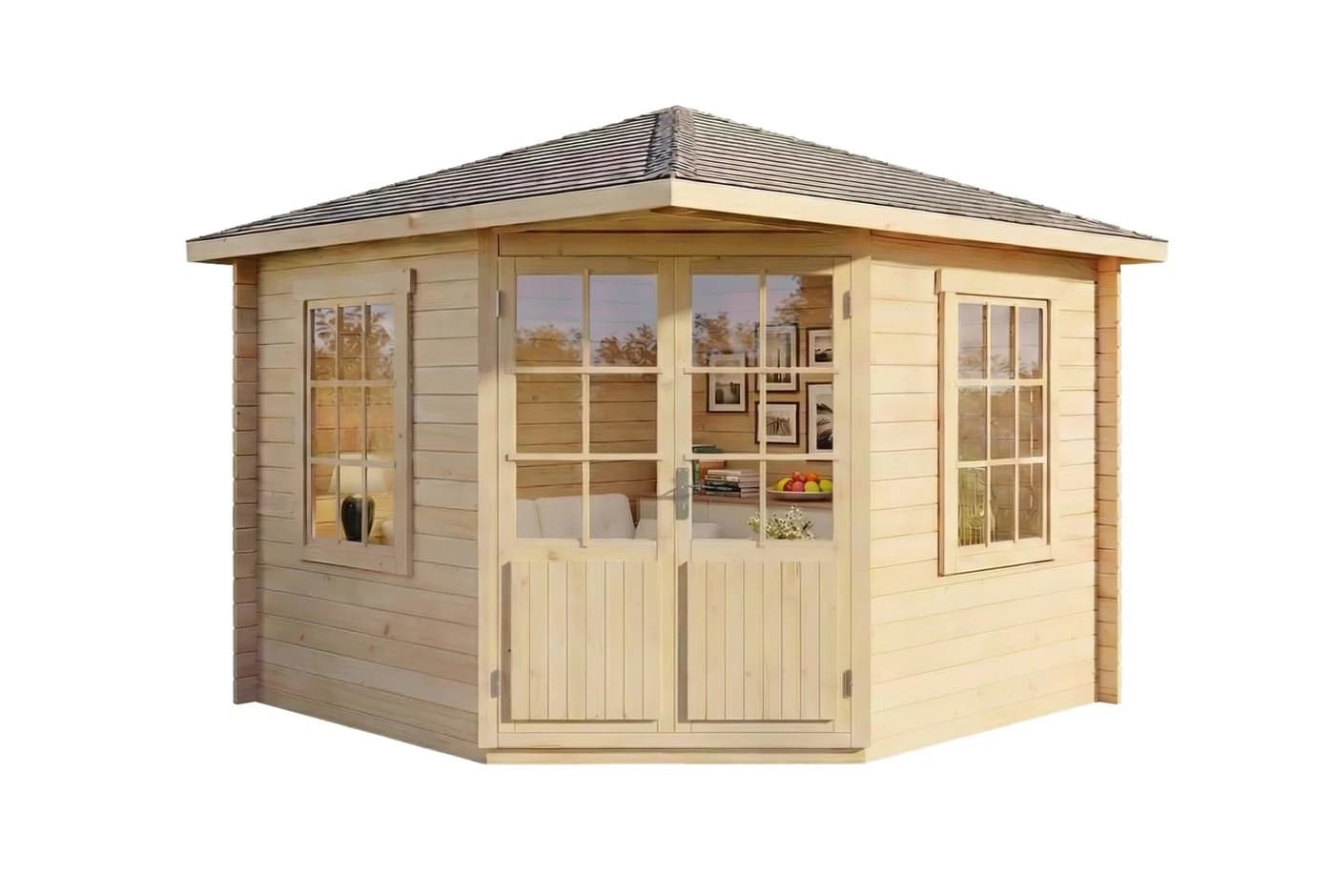 Alpholz Gartenhaus Monica 5-Eck Holz Naturbelassen - Bild 5