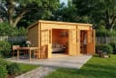 Alpholz Gartenhaus Maria mit Anbau Pinie 28mm Wandstärke Bild 1