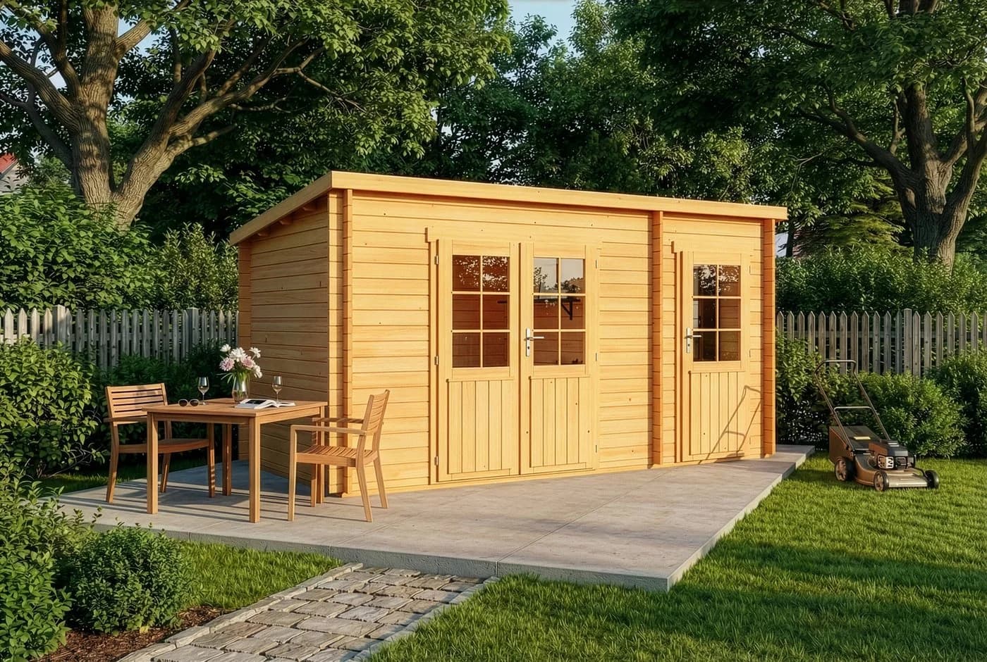 Alpholz Gartenhaus Maria mit Anbau Pinie 28mm Wandstärke - Bild 2