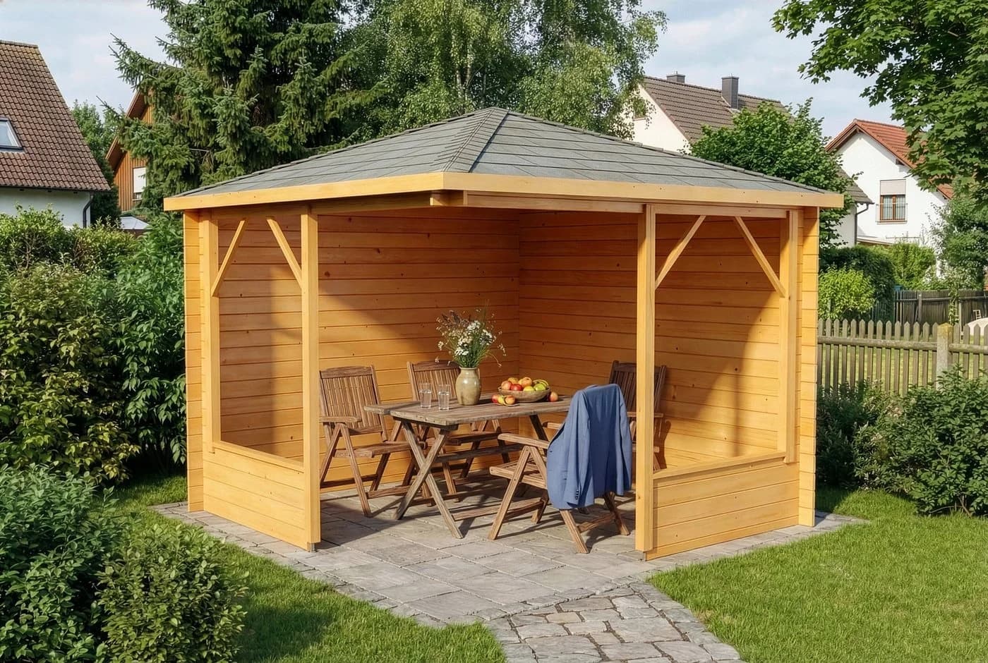 Pavillon aus Massivholz Pinie, 5-Eck, Natur - Bild 2