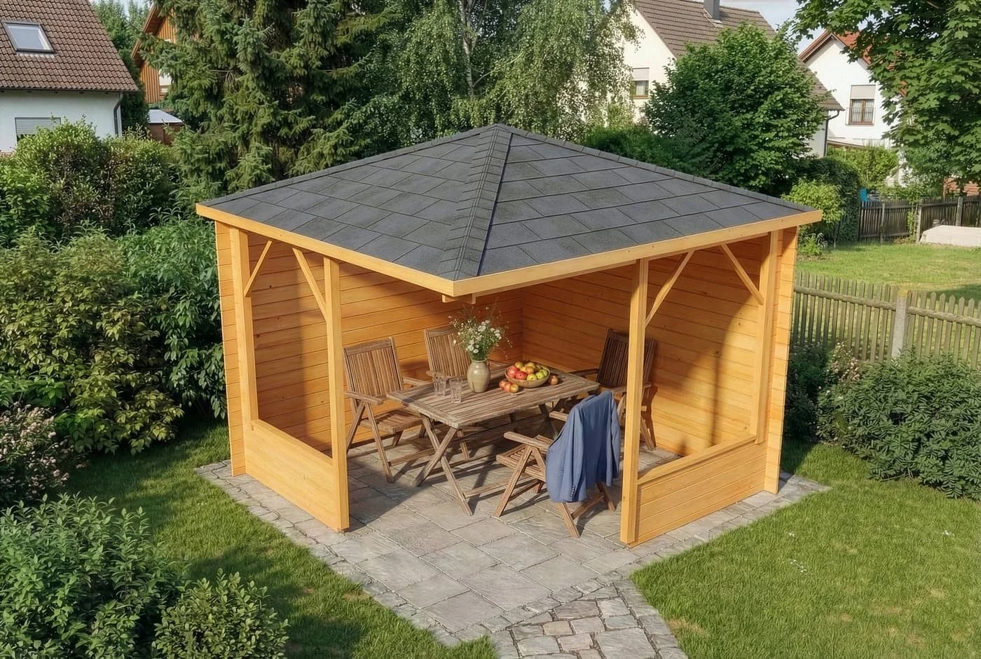 Pavillon aus Massivholz Pinie, 5-Eck, Natur - Bild 4