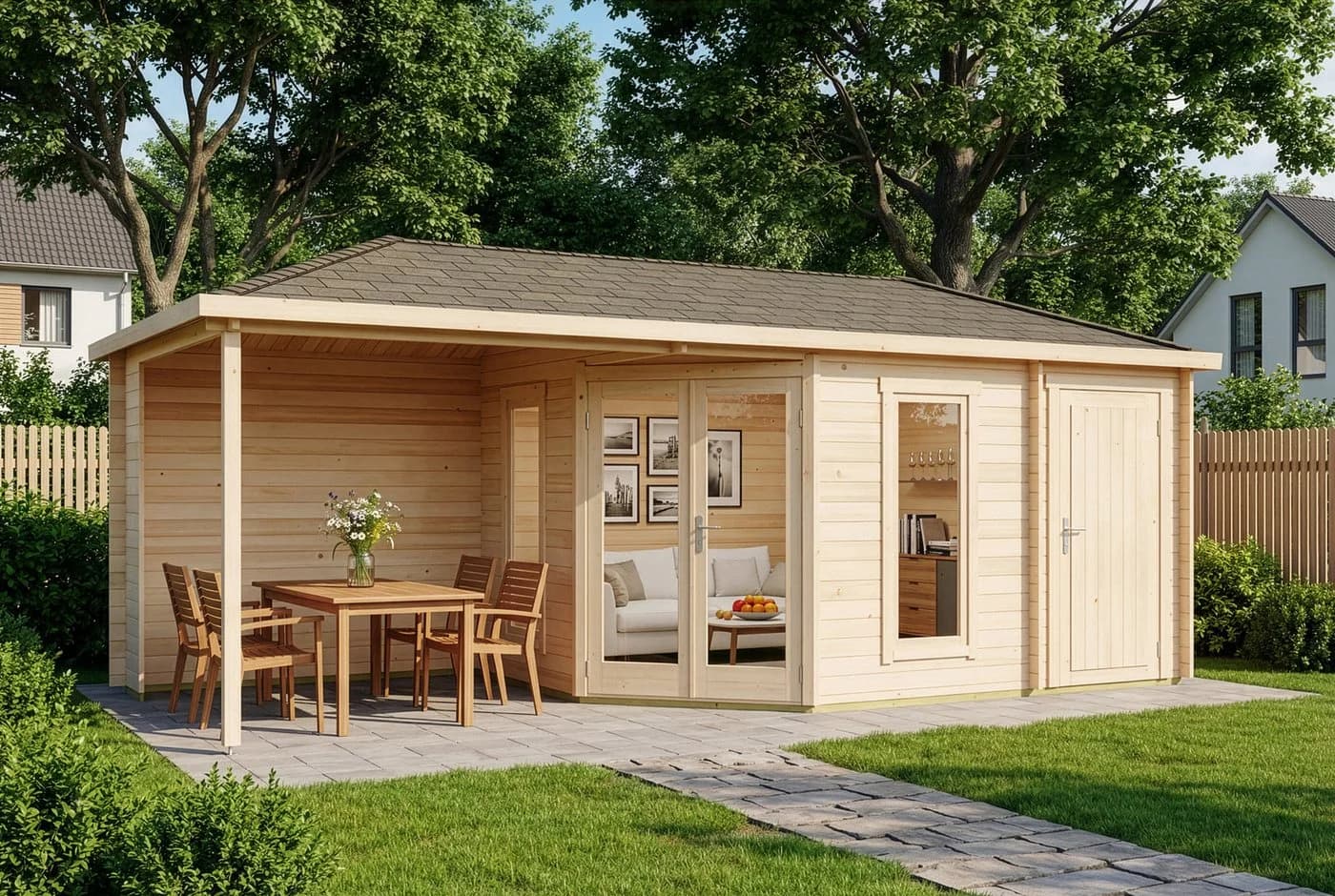Alpholz Gartenhaus Liwa mit Anbau 5-Eck Holz 28mm Wandstärke - Bild 2