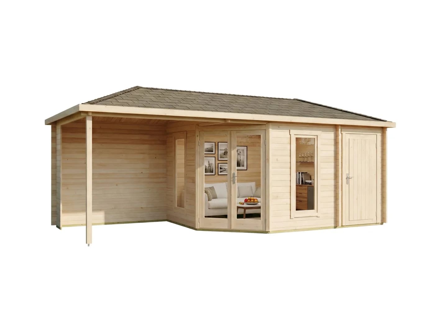 Alpholz Gartenhaus Liwa mit Anbau 5-Eck Holz 28mm Wandstärke - Bild 4