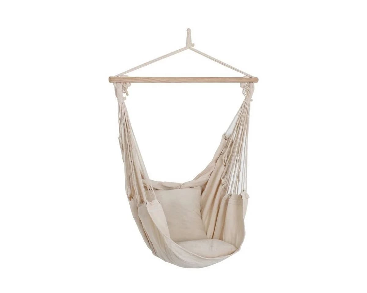 GartenHero Hängesessel Beige Hartholz mit Kissen