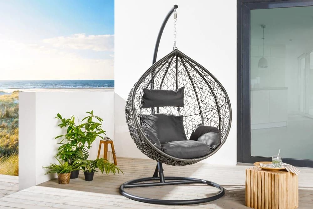 riess-ambiente Hängesessel LOFT Anthrazit Grau Polyrattan mit Kissen