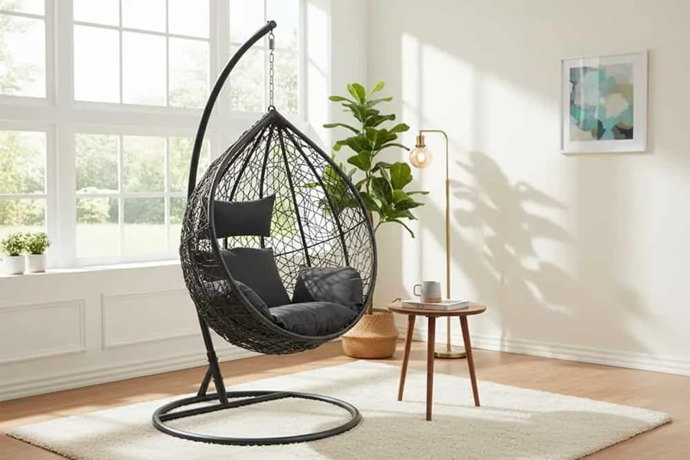 riess-ambiente Hängesessel LOFT Anthrazit Grau Polyrattan mit Kissen - Bild 3