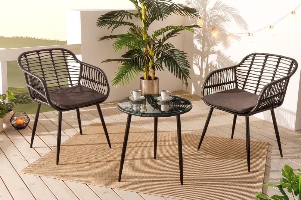 riess-ambiente Balkonset PARIS 3-tlg. Schwarz Grau Polyrattan - Bild 2
