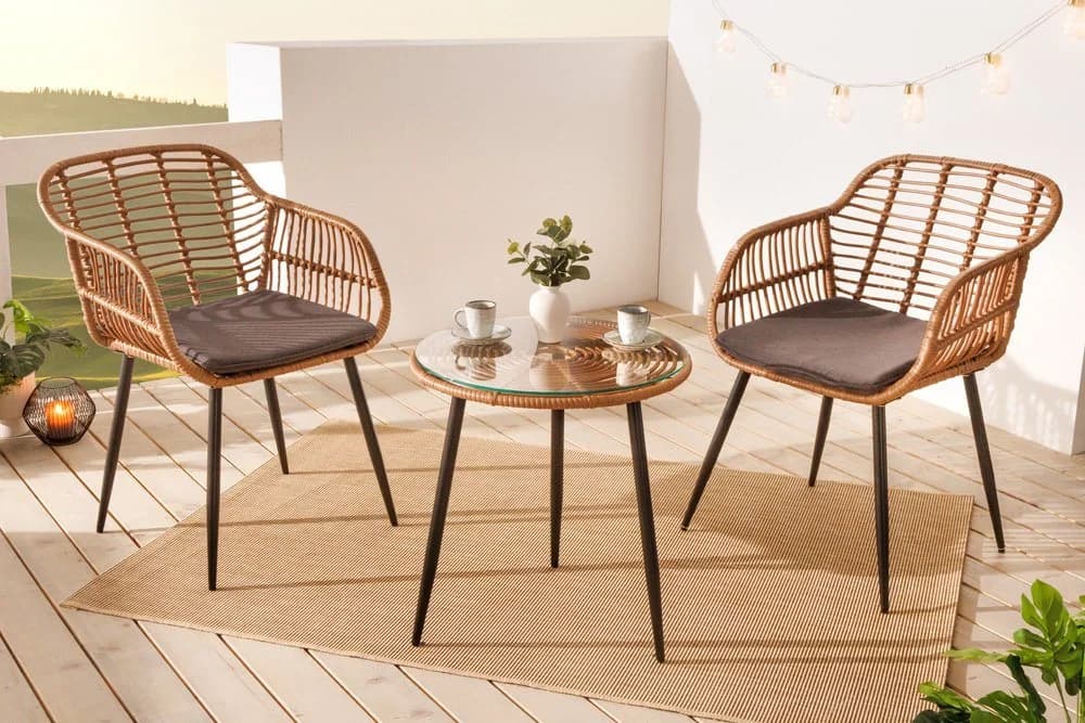 riess-ambiente Balkonset PARIS 3-tlg. Braun Polyrattan Bistro-Set mit Kissen - Bild 2