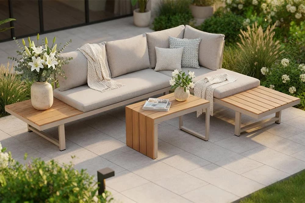 riess-ambiente Lounge-Set 3-tlg. Beige/Grau WPC Aluminium - Bild 3