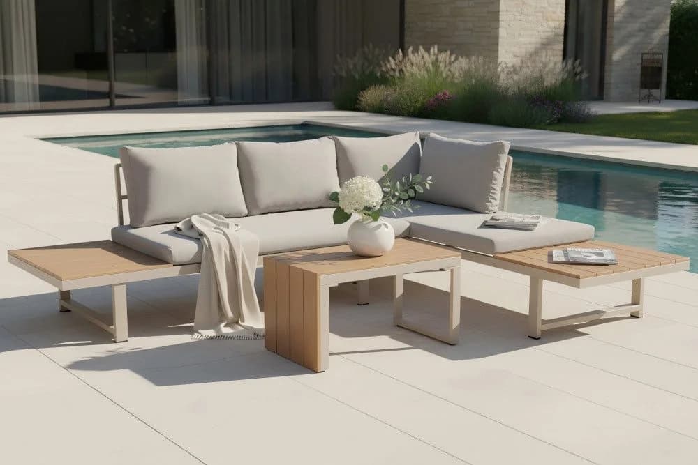 riess-ambiente Lounge-Set 3-tlg. Beige/Grau WPC Aluminium - Bild 4