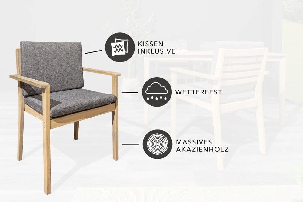 riess-ambiente Gartenstuhl KOPENHAGEN Akazie anthrazit mit Kissen - Bild 5