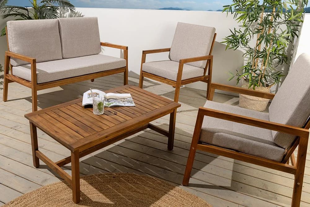 riess-ambiente Sitzgruppe BALI 110cm braun Garten Set 4-tlg. Massivholz