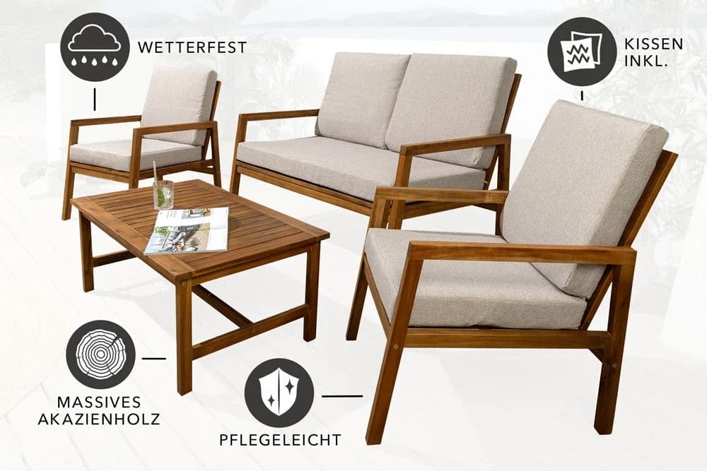 riess-ambiente Sitzgruppe BALI 110cm braun Garten Set 4-tlg. Massivholz - Bild 3